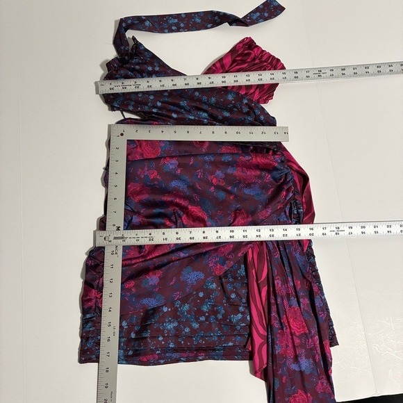 For Love & Lemons Floral Zebra Print Halter Ruched Cutout Dress Size M - Picture 7 of 8